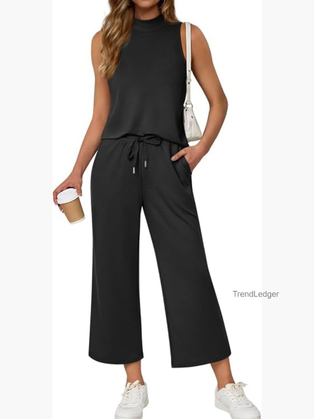 Two Piece Set V Neck Top Drawstring Wide Leg Pants Women Spring Travel